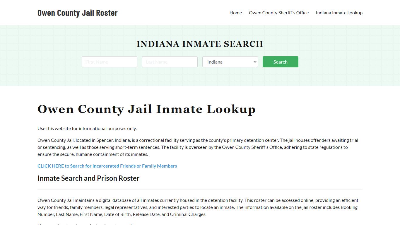 Owen County Jail Roster Lookup, IN, Inmate Search