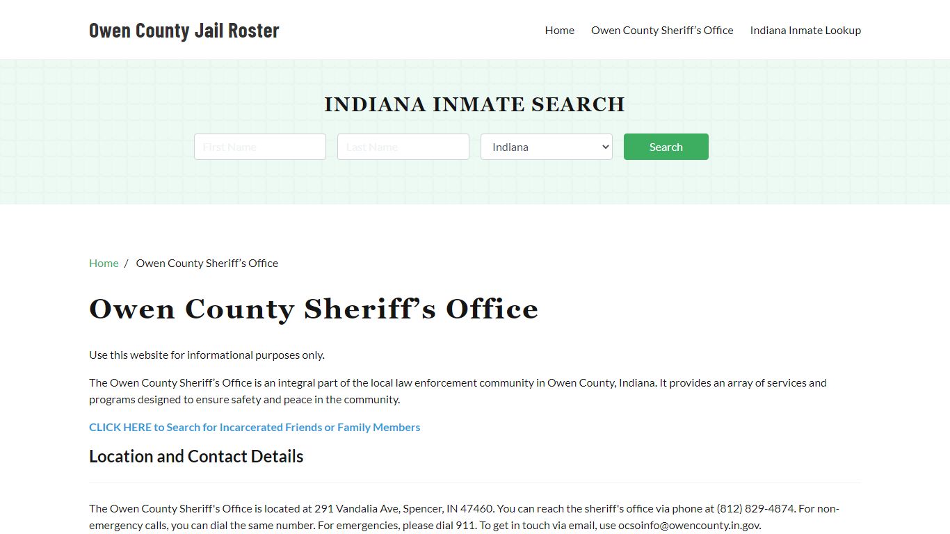 Owen County Sheriff Office, IN, Arrest Warrants Search